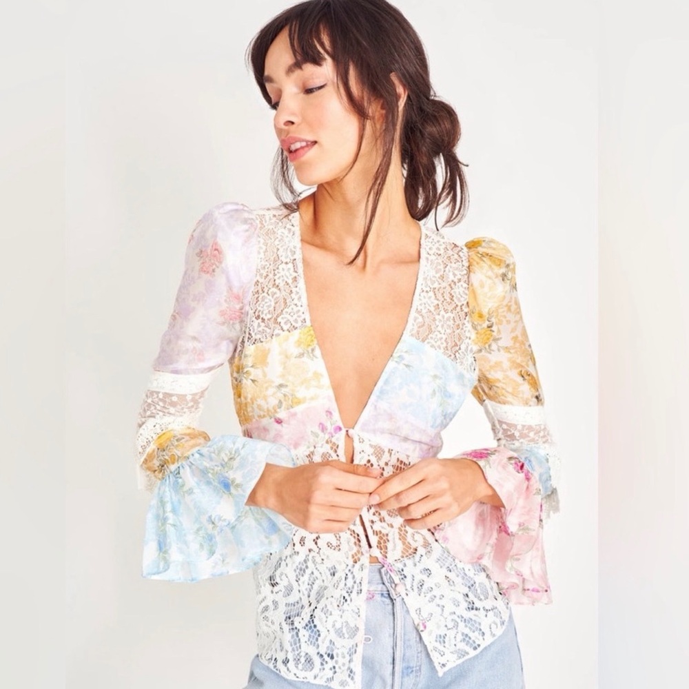 LoveShackFancy Multicolor Lace Blouse